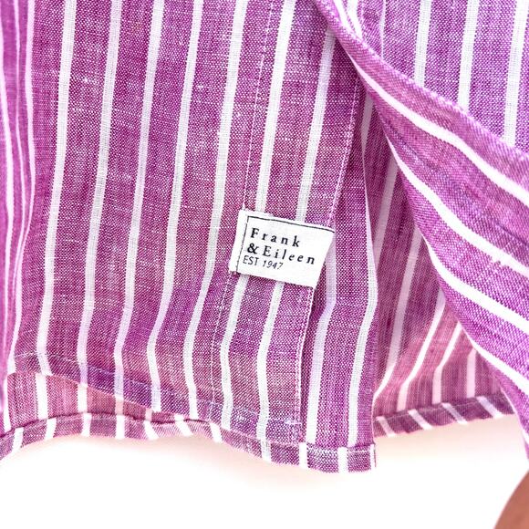Frank & Eileen Linen Barry Button Down Top Shirt XS Washed Red Pink Striped - Picture 5 of 7